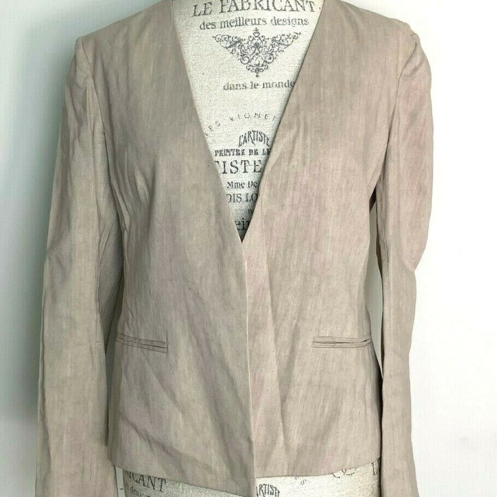 Theory Benefield Tan Linen Open Front Blazer 8 - image 2